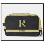 Black Leather Texture Gold Monogram Name  Dopp Kit<br><div class="desc">Personalised Monogram and Name for a gentleman in your life.. Black leather texture with Gold elegant lettering (not actual leather). Sophisticated father's day gift idea for dad or grandpa (husband / significant other). Could also be a perfect holiday or retirement gift idea. if you need any design assistance or a...</div>