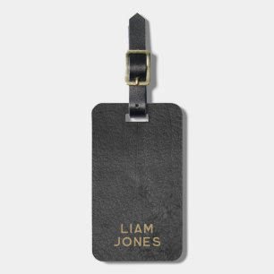 Black Leather Texture Masculine Elegant Vintage Luggage Tag