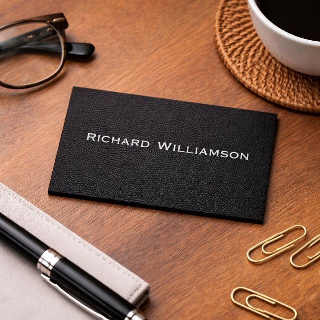 Black Leather Texture Minimalist  Business Card (Creator Uploaded)