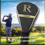Black Leather Texture Monogram Name Gold   Golf Head Cover<br><div class="desc">Personalised Monogram and Name for golfers. Black leather texture with Gold elegant lettering (not actual leather). Sophisticated father's day gift idea for dad or grandpa (husband / significant other). Could also be a perfect holiday or retirement gift idea. if you need any design assistance or a special request, just send...</div>