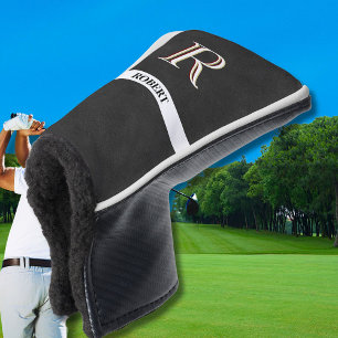 Black Leather Texture Monogram Name  Golf Head Cover