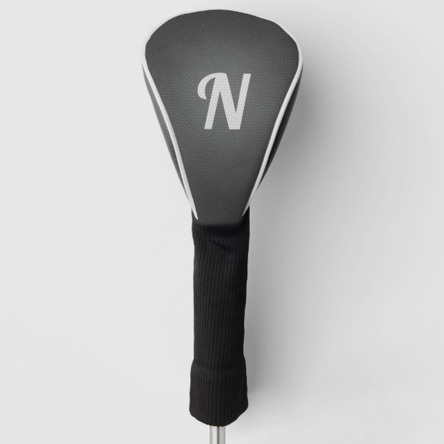 Black Leather Texture Monogrammed Initial Golf Head Cover (Front)