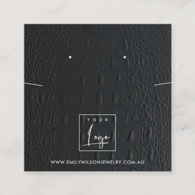 BLACK LEATHER TEXTURE NECKLACE ERING DISPLAY SQUARE BUSINESS CARD (Front)