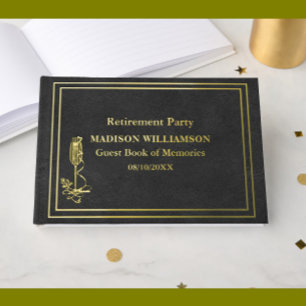 Black Leather Texture Retirement Party Gold Foil  Guest Book