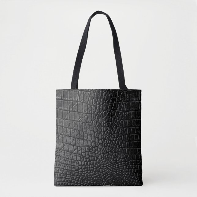 Black leather texture tote bag (Front)
