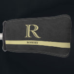 Black Leather Textured Monogram Name Gold     Golf Head Cover<br><div class="desc">Personalised Monogram and Name for golfers. Black leather textured with Gold elegant lettering (not actual leather). Sophisticated father's day gift idea for dad or grandpa (husband / significant other). Could also be a perfect holiday or retirement gift idea. if you need any design assistance or a special request, just send...</div>
