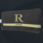 Black Leather Textured Monogram Name Gold     Golf Head Cover<br><div class="desc">Personalised Monogram and Name for golfers. Black leather textured with Gold elegant lettering (not actual leather). Sophisticated father's day gift idea for dad or grandpa (husband / significant other). Could also be a perfect holiday or retirement gift idea. if you need any design assistance or a special request, just send...</div>