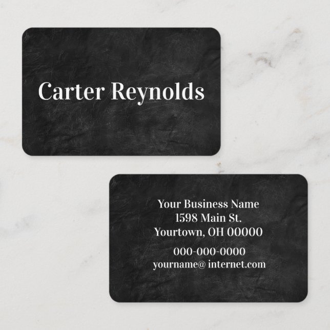 Black Leather with White Text Business Card (Front/Back)