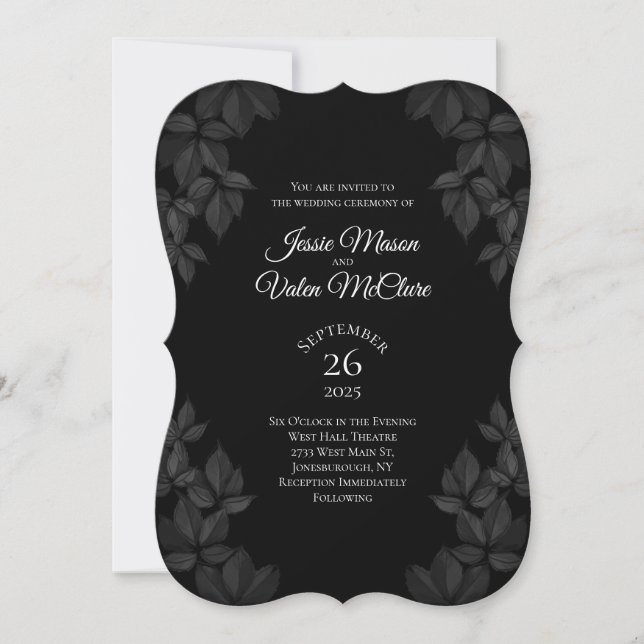 Black Leaves Gothic Wedding Invitation (Front)