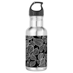 Black Leaves on White 532 Ml Water Bottle