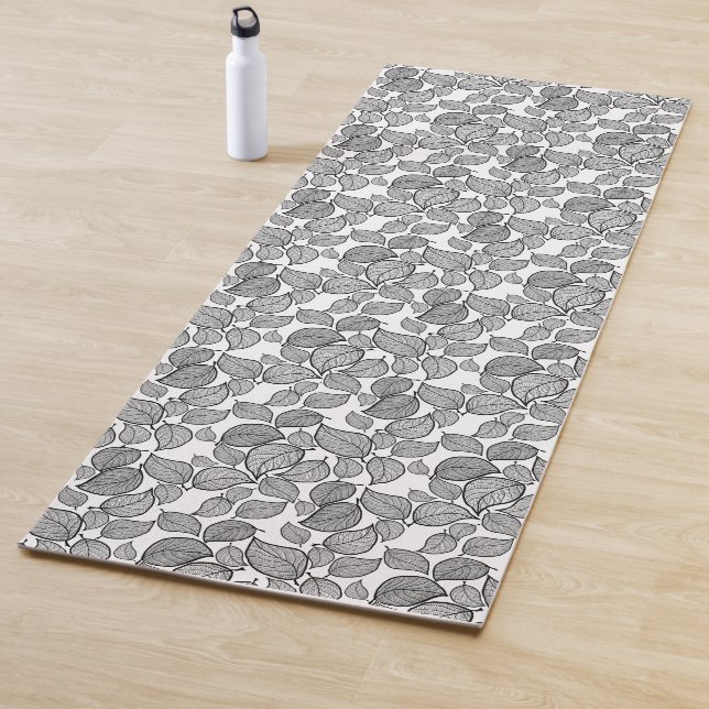 Black Leaves on White  Yoga Mat (In Situ)