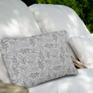 Black leaves pattern light grey decorative cushion