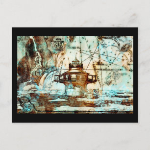 Black Ledge Lighthouse and Map Postcard