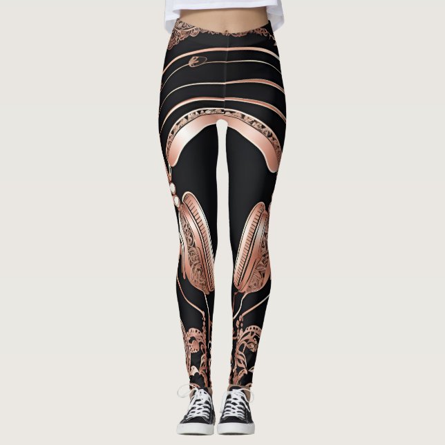 Black leggings headphones design Shine AI art  (Front)