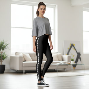 Black Leggings with Classic White Side Stripe