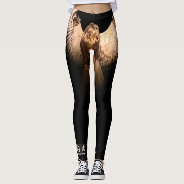 BLACK LEGGINGS WITH OWL IN FLIGHT (Front)