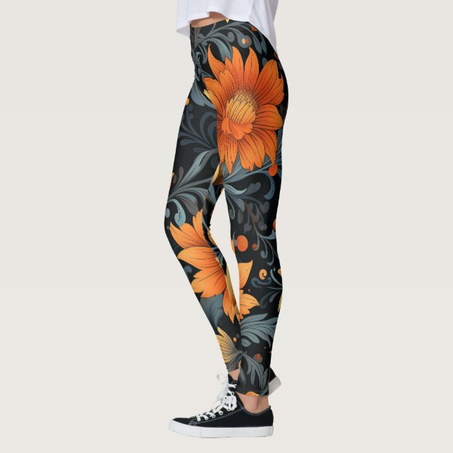 Black leggings with vibrant orange flowers  (Left)