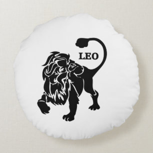 Black Leo Lion Zodiac Round Cushion