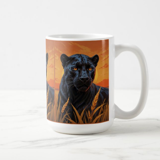 Black Leopard and African Savannah Coffee Mug (Right)