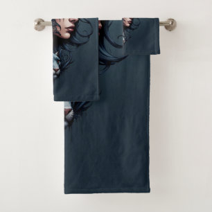 Black leopard and women head. bath towel set