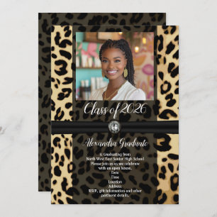 Black Leopard Animal Print Photo 2019 Graduation Invitation