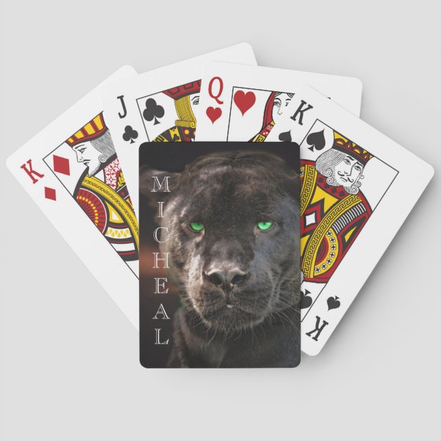 Black Leopard Big Cat Personalised name   Playing Cards (Back)