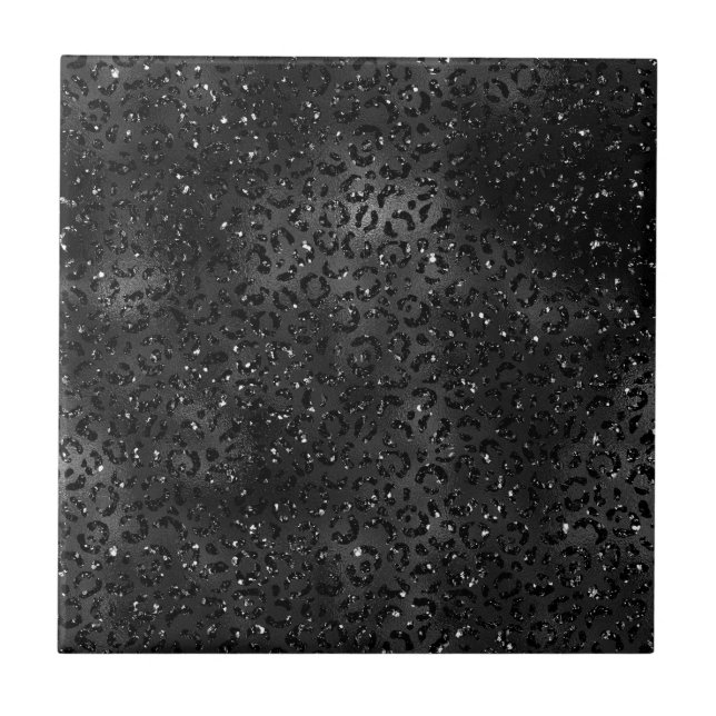 Black Leopard Cheetah Safari Animal Pattern Modern Tile (Front)