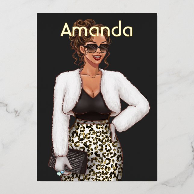 Black Leopard Fashion Birthday Party Foil Invitati (Front)