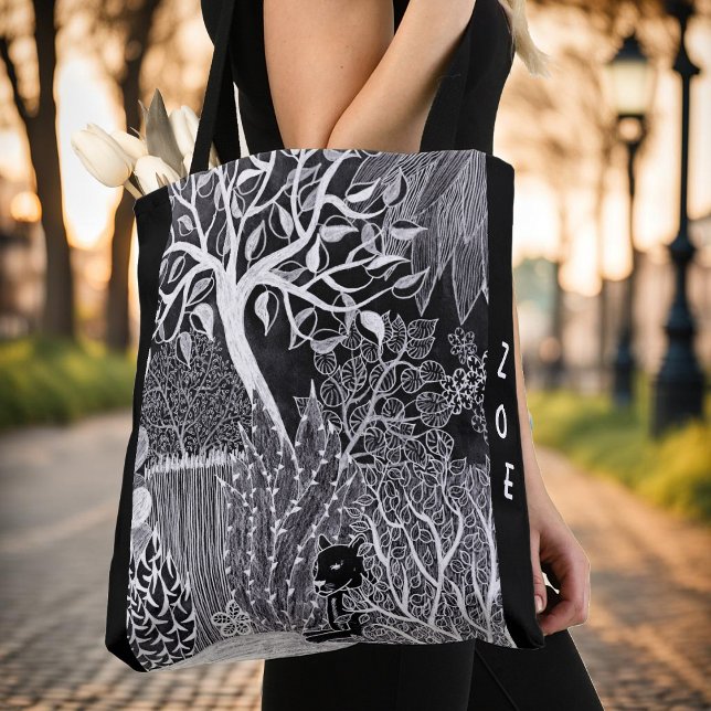 Black leopard in the jungle, hand drawn, custom tote bag (Creator Uploaded)