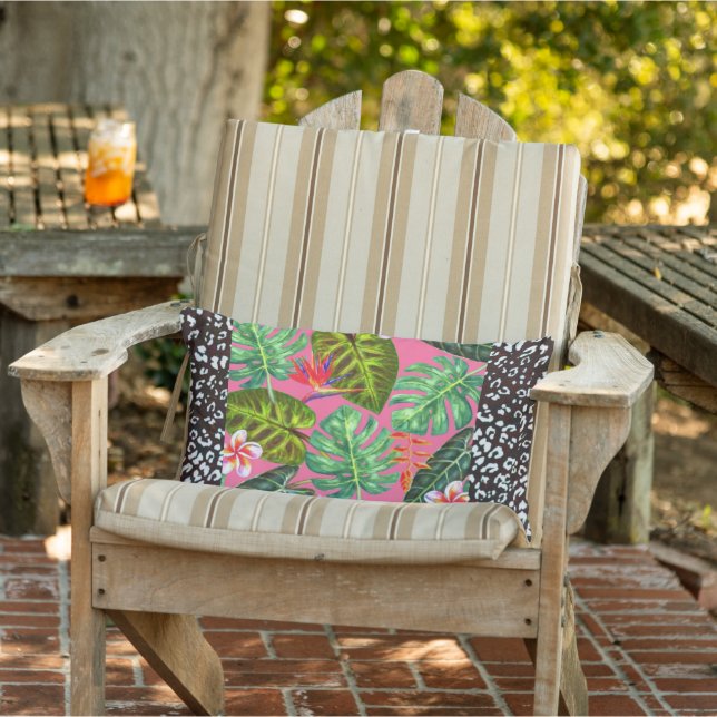 Black Leopard Pink Tropical Throw Pillow (Chair)