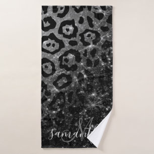 Black Leopard Print and Glitter Bath Towel Set