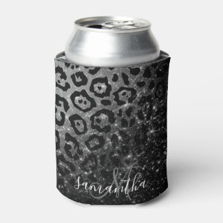 Black Leopard Print and Glitter Can Cooler