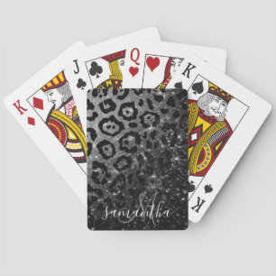 Black Leopard Print and Glitter Playing Cards