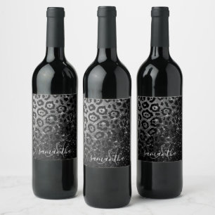 Black Leopard Print and Glitter Wine Label
