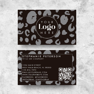 Black Leopard Print Custom Company Logo QR Code Business Card