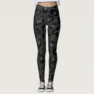 black leopard print heart leggings