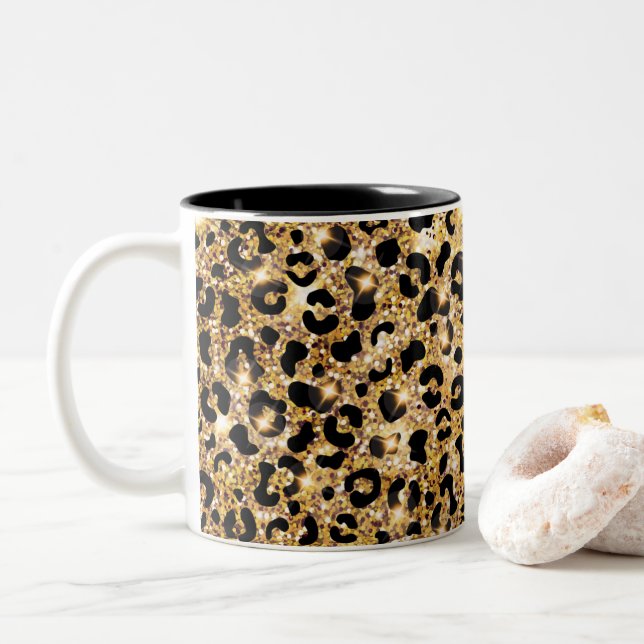 Black Leopard Print Two-Tone Coffee Mug (With Donut)