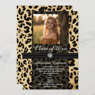 Black Leopard Ribbon Jewel Photo Graduation Invitation