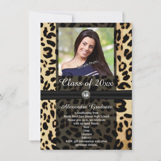 Black Leopard Ribbon Photo Graduation Invitation (Front)
