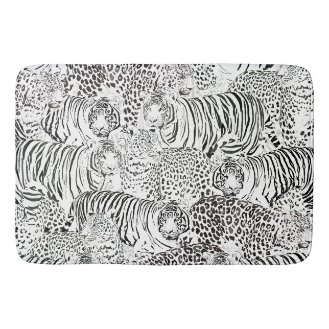 Black Leopard Tiger Animals Pattern Bath Mat (Front)