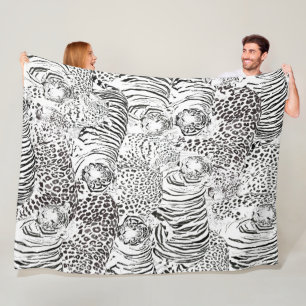 Black Leopard Tiger Animals Pattern Fleece Blanket