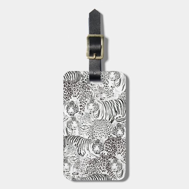 Black Leopard Tiger Animals Pattern Luggage Tag (Front Vertical)