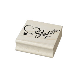 Black Letter H Monogram Heart Foliage Cute Rubber Stamp