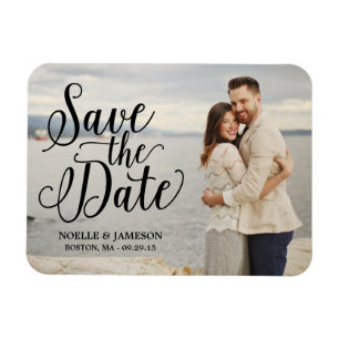 Black Lettered Overlay Save the Date Magnet