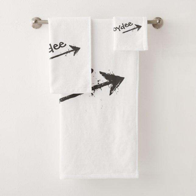 Black Lettering and Arrow on your Bath Towel Set (Insitu)