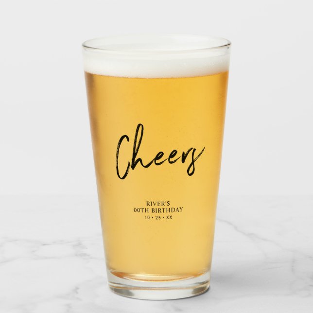Black Lettering Cheers Adult Birthday Party Favour Glass (Front Filled)