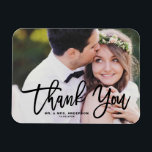 Black Lettering Modern Photo Wedding Thank You Magnet<br><div class="desc">Express your gratitude with our customisable photo wedding thank you magnet, featuring elegant modern calligraphy. This design seamlessly blends personal sentiment with contemporary style, making it the perfect way to thank your guests for sharing in your special day. Showcase your favourite wedding photos adding a personal touch that captures the...</div>