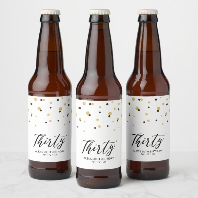 Black Lettering Thirty | 30th Birthday Party Beer  Bottle Label (Bottles)