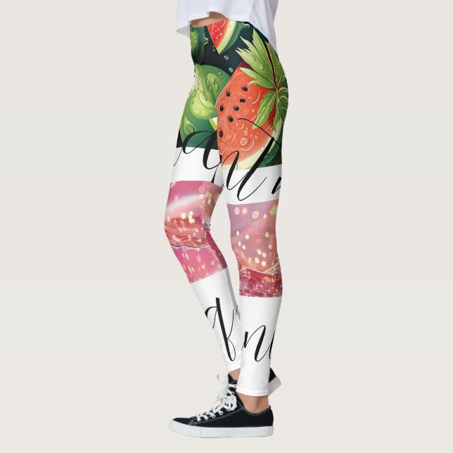 Black letters watermelon illustration leggings (Left)
