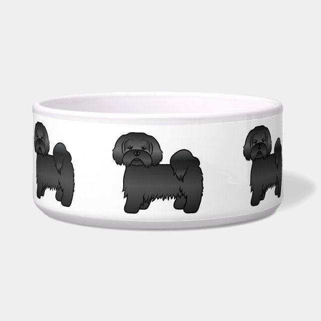 Black Lhasa Apso Cute Cartoon Dog Illustration (Front)